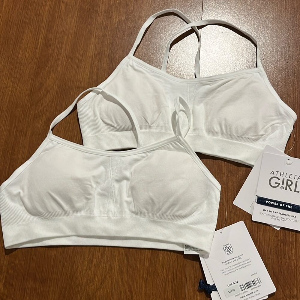 NWT Athleta Girl Bundle of Two Day to Day Seamless White Bras Size L/12.